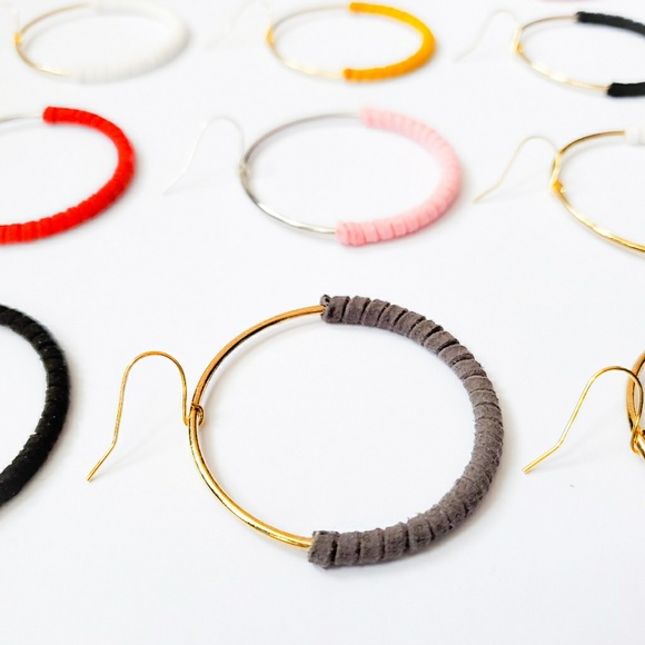 Faux Leather Wrapped Hoop Earrings - Picture 1 of 3